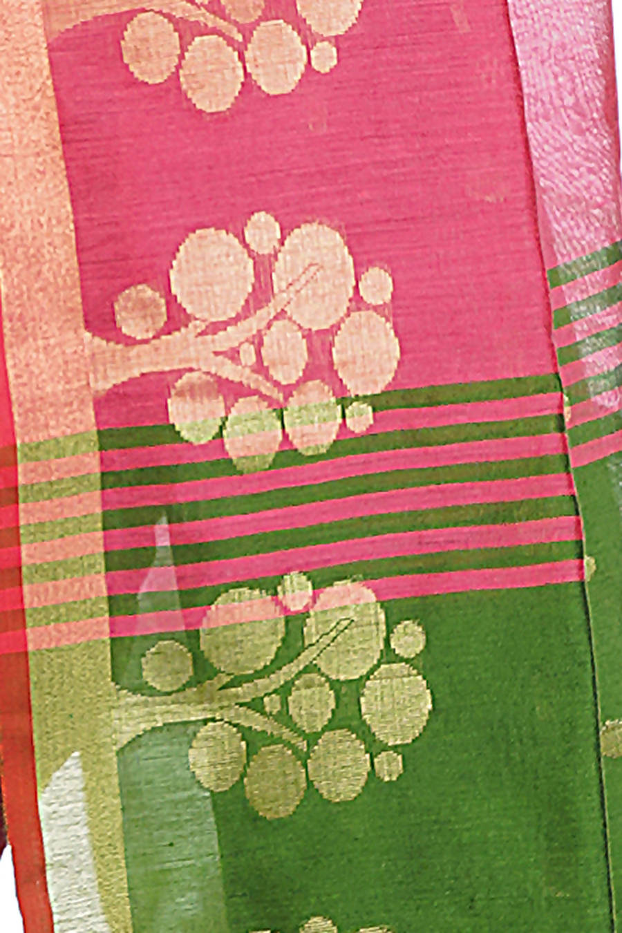 Pink green bengal handloom extrawefts work saree