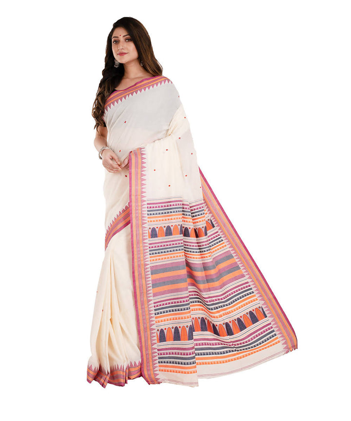 White handwoven cotton bengal saree