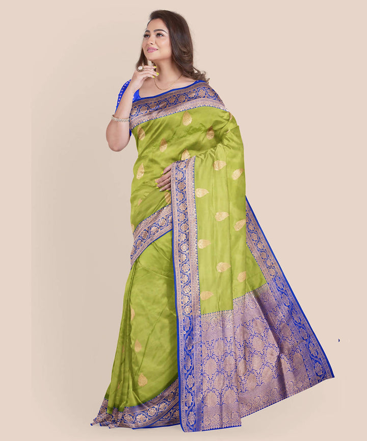 Light green blue handwoven katan silk banarasi saree