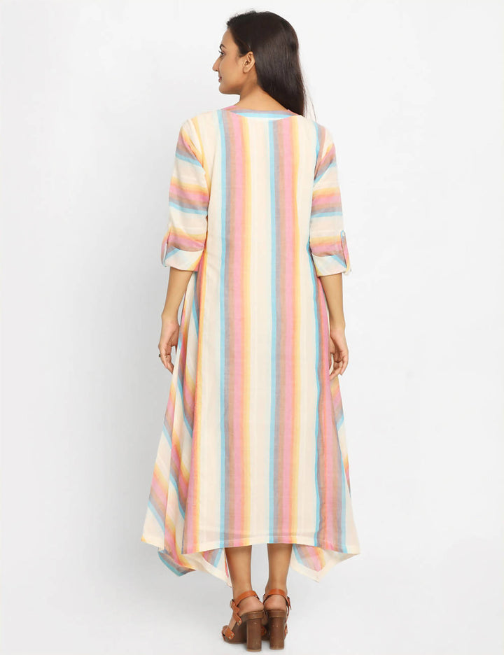 multicolor stripe Handloom Cotton Kurta Dress
