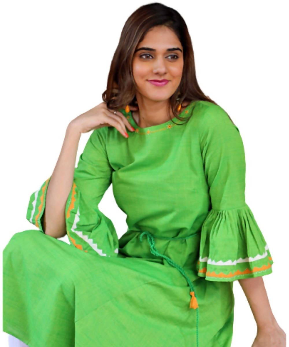 Green cotton mangalagiri kurti with hand emboidery