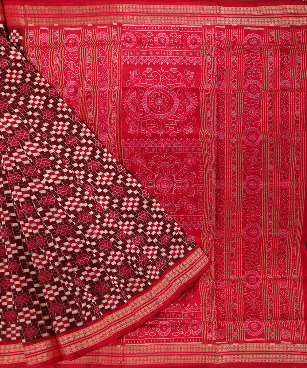 Boyanika maroon pink handloom silk sambalpuri sari
