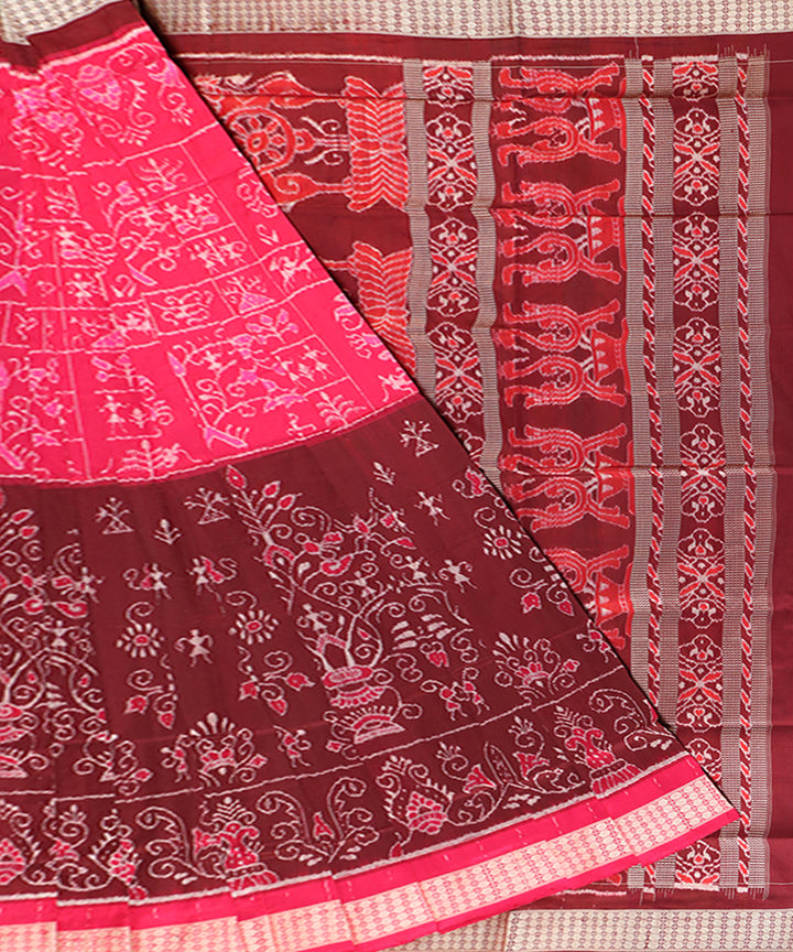 Boyanika pink and coffee brown handloom silk sambalpuri sari