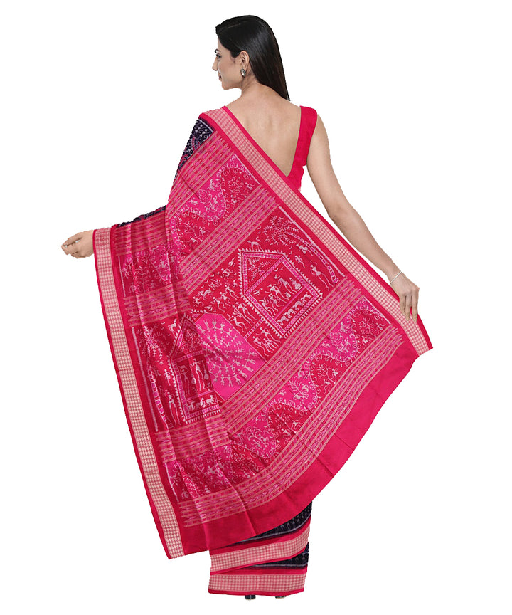 Black and pink handwoven silk sambalpuri saree