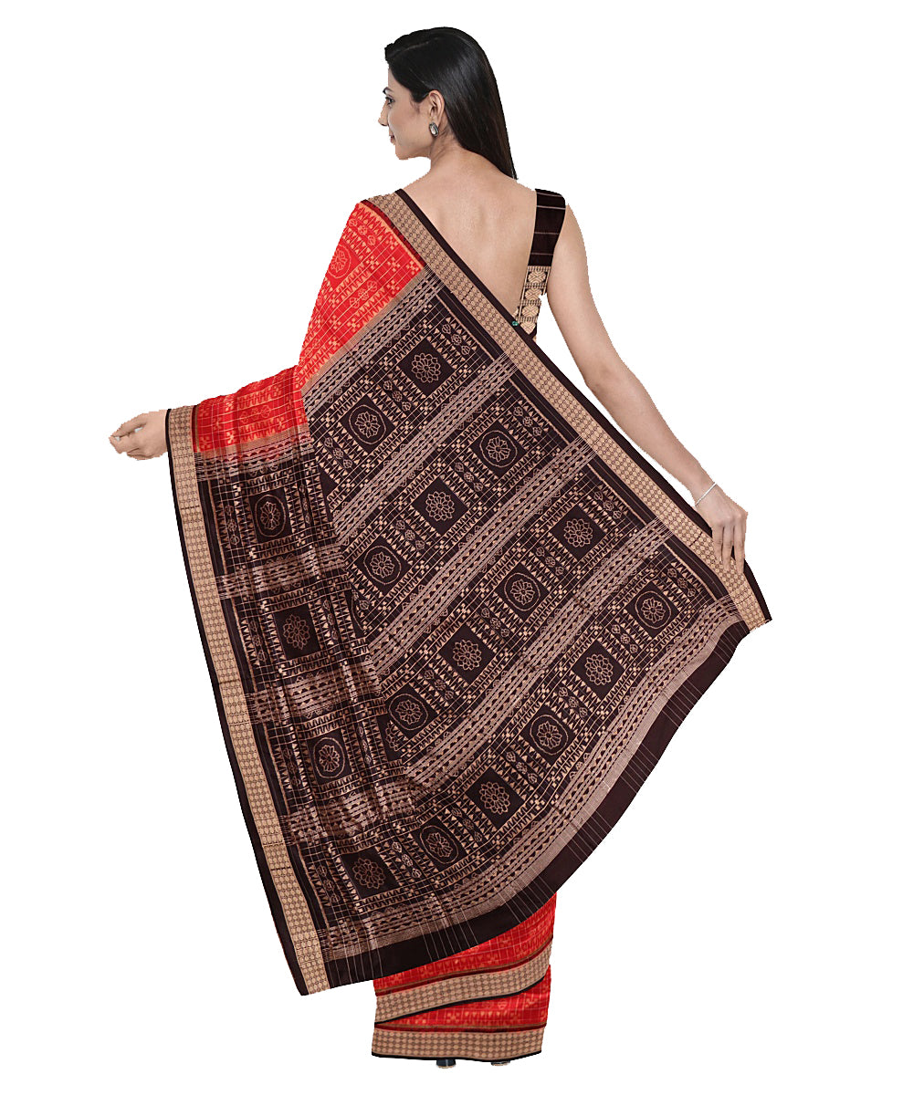 Red and black handwoven silk sambalpuri saree