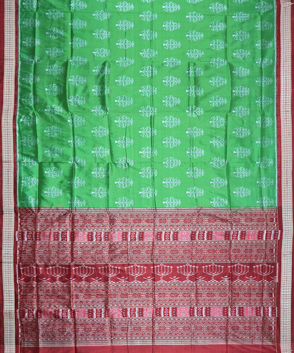 Light green maroon silk handwoven sambalpuri saree
