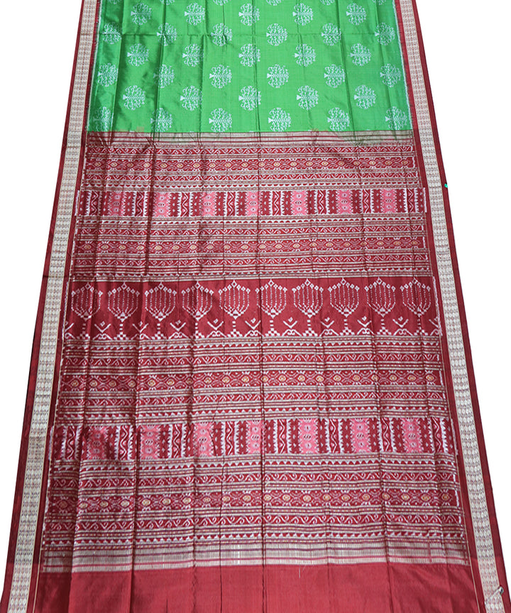 Light green maroon silk handwoven sambalpuri saree