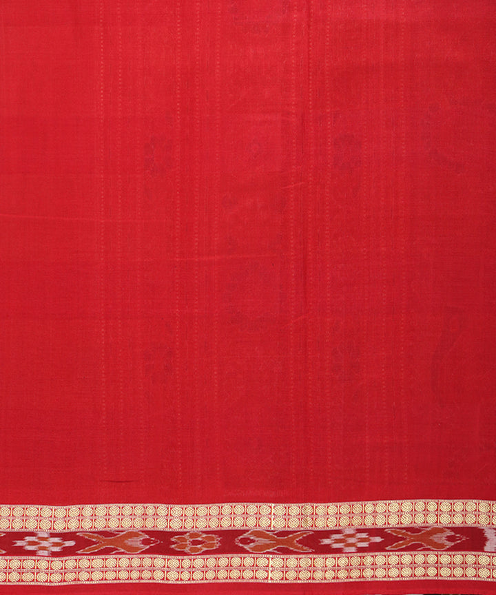 Dark green, brown, red cotton handwoven sambalpuri saree