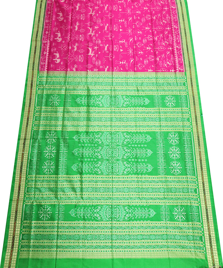 Pink and deep green silk handwoven sambalpuri saree