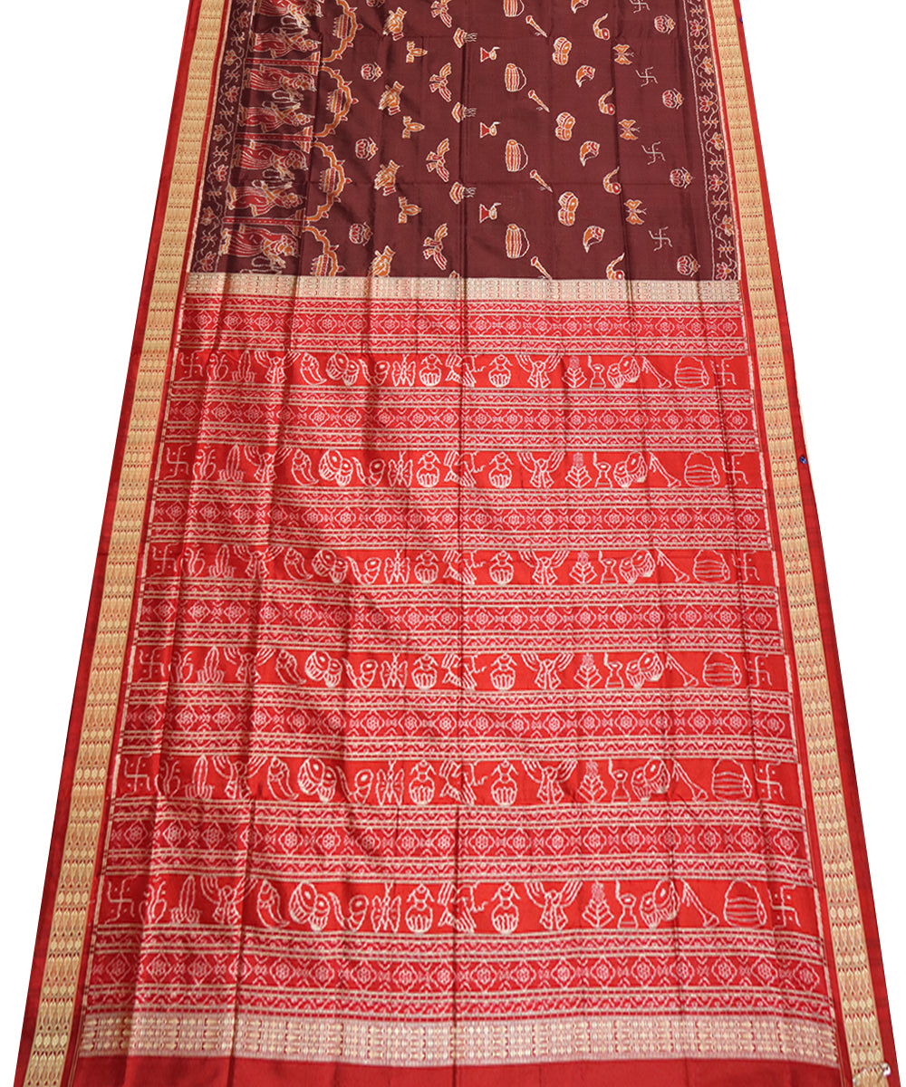 Maroon and red silk handwoven sambalpuri saree