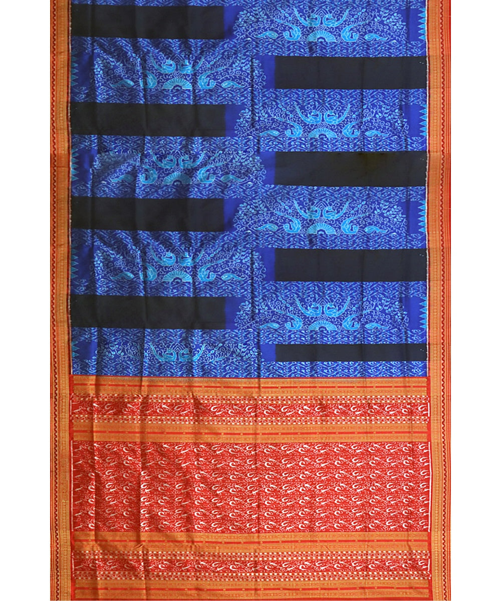 Navy blue ink blue red silk handwoven sambalpuri saree