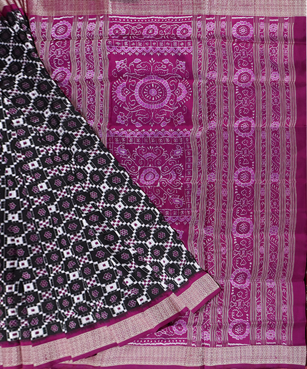 Black purple silk handwoven sambalpuri saree
