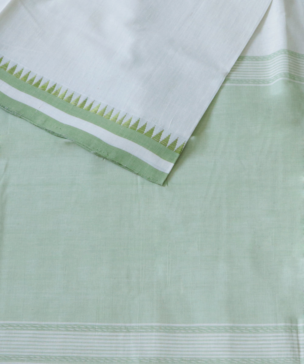 Off white and light green border handwoven cotton rajahmundry saree