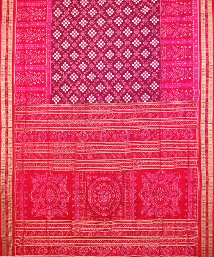 Pink purple handwoven ikat silk bomkai saree