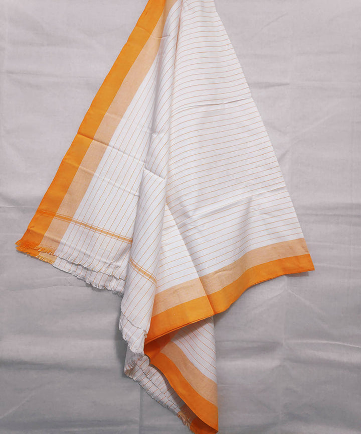 White and orange stripes handwoven cotton towel