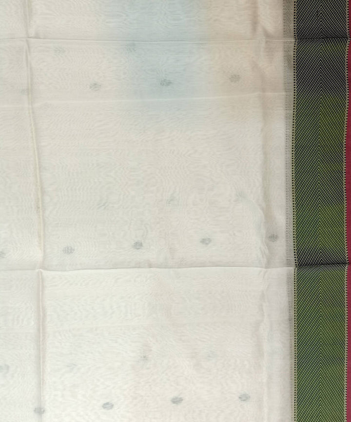 Maheshwari White Green Handloom Cotton Silk Saree
