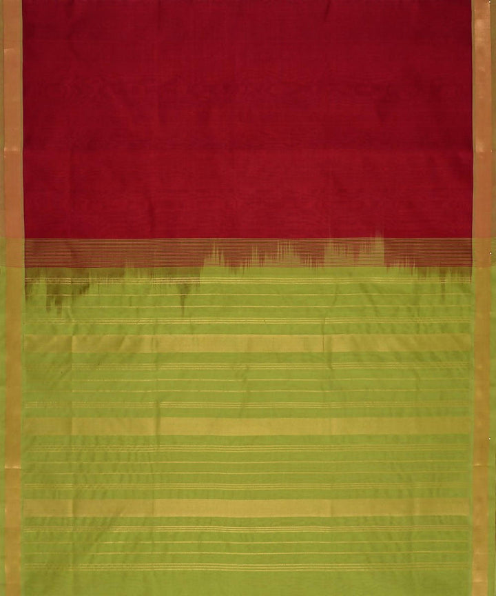 Dark red kanjivaram silk cotton saree with green border