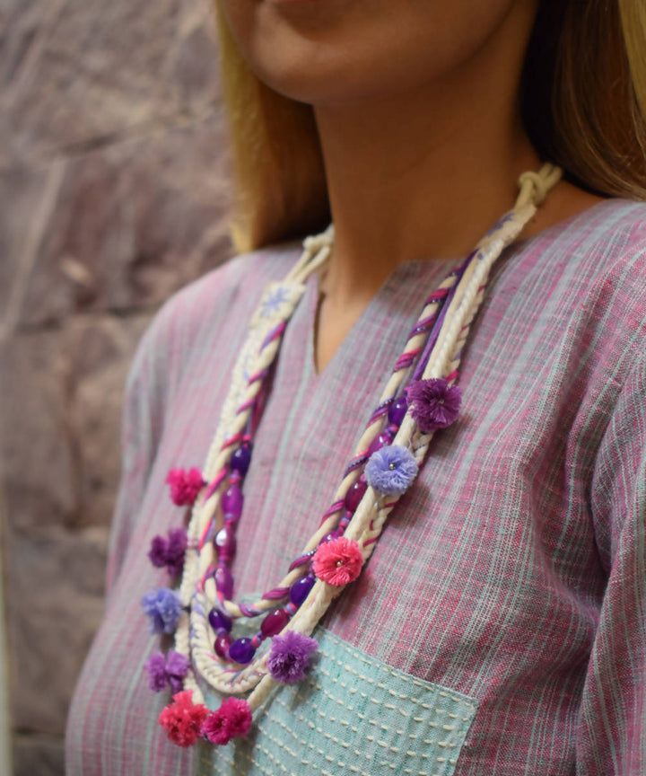 Multicolor handmade cotton and ruby stone necklace
