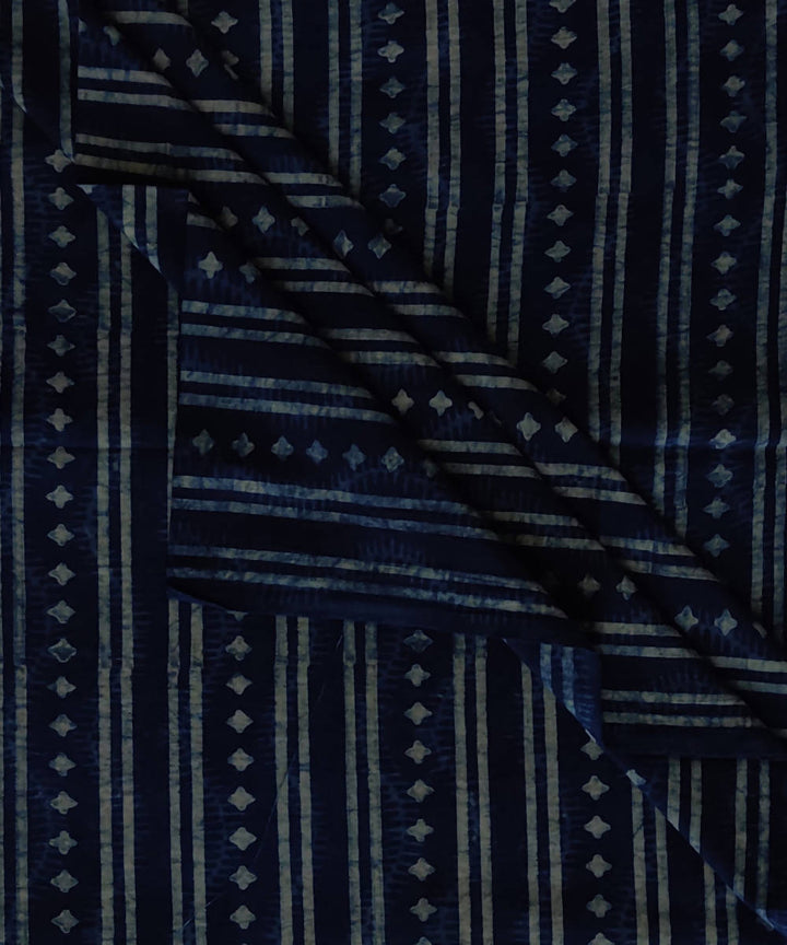 Natural dye blue striped dabu print handspun handloom cotton fabric