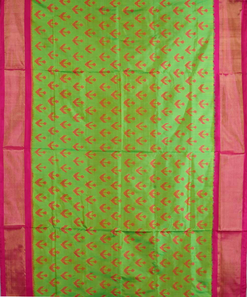 Parrot green handwoven silk ikat pochampally saree