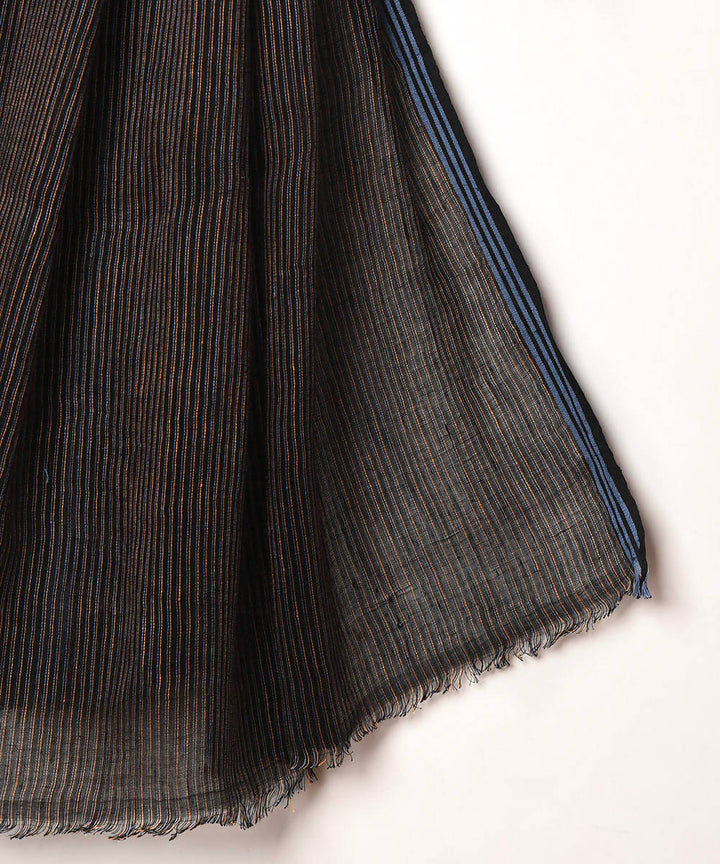 Handwoven black blue cotton linen stole