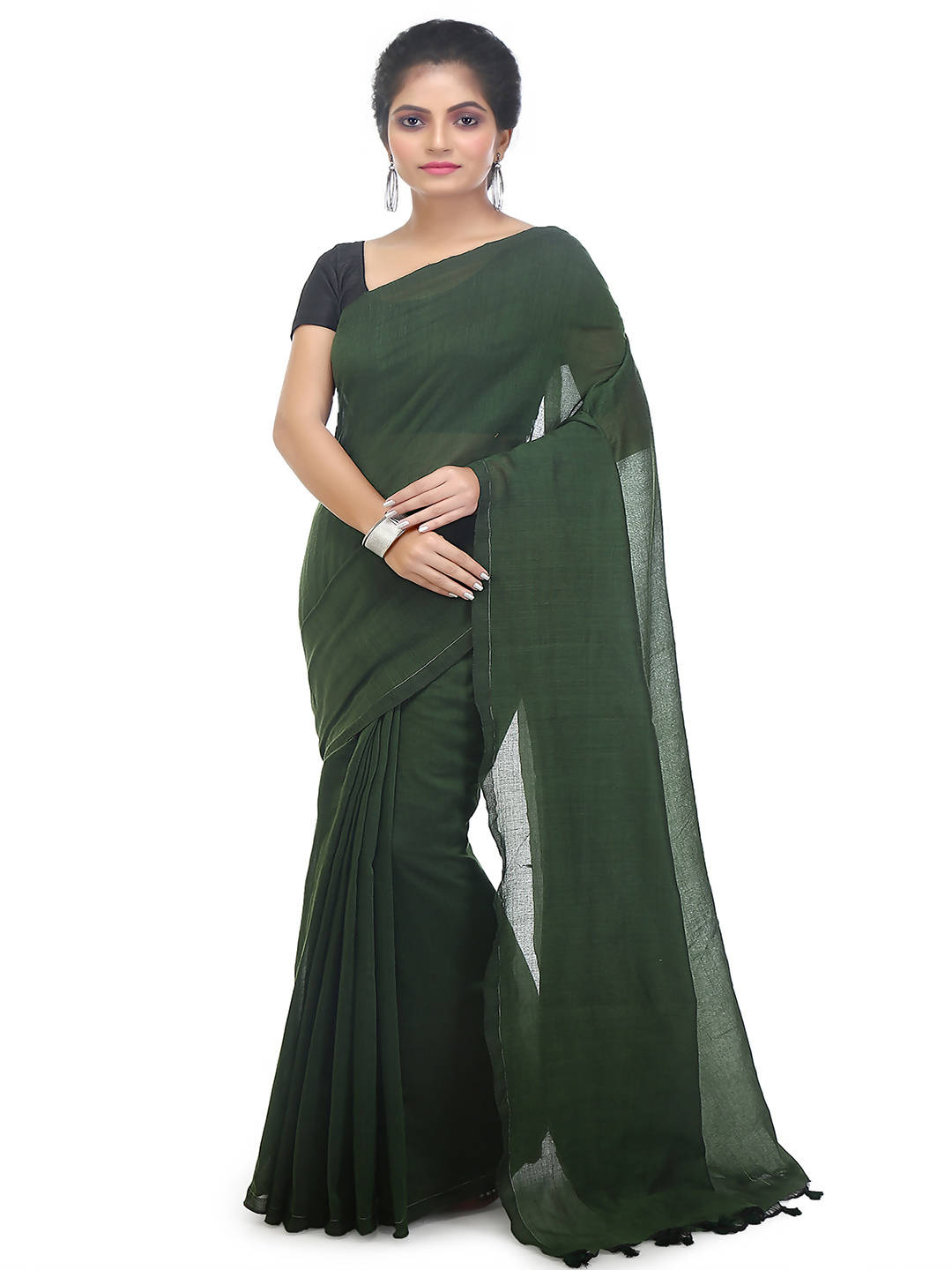 Deep green bengal handloom pure cotton saree