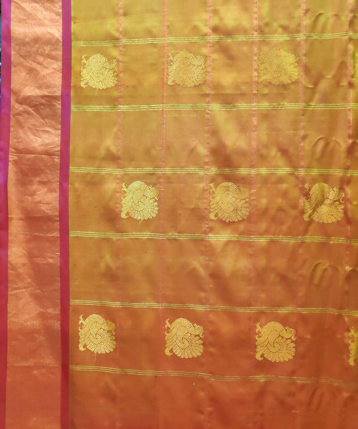 Gold pink Handwoven Gadwal Butta Work Silk Saree