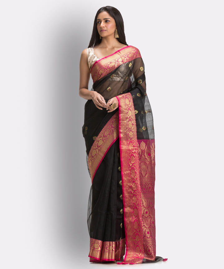 Black bengal Handwoven Silk Tangail Saree