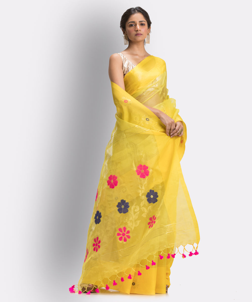 Yellow bengal Handwoven Silk Jamdani Saree