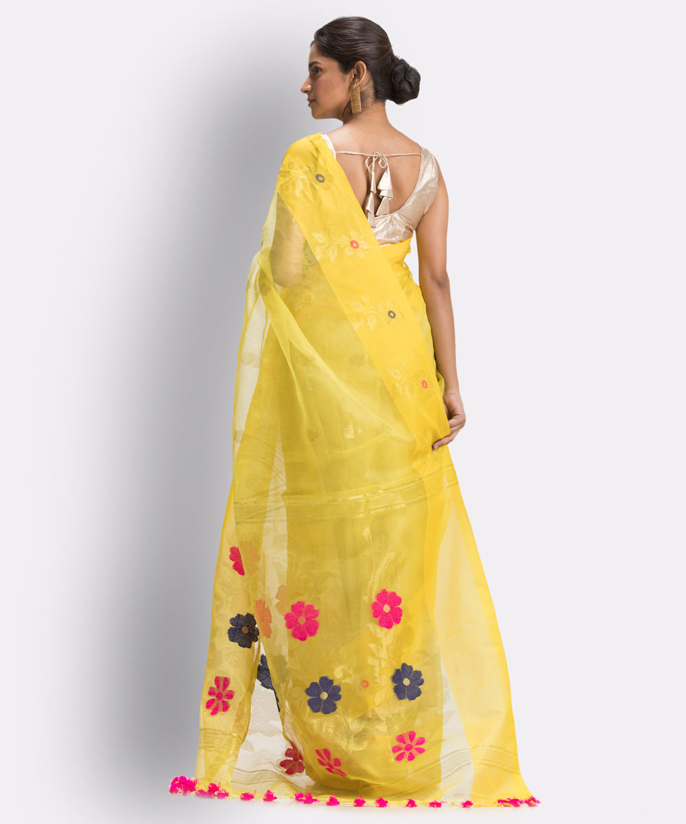 Yellow bengal Handwoven Silk Jamdani Saree
