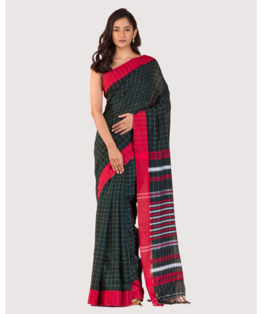 Black red handwoven bengal cotton saree