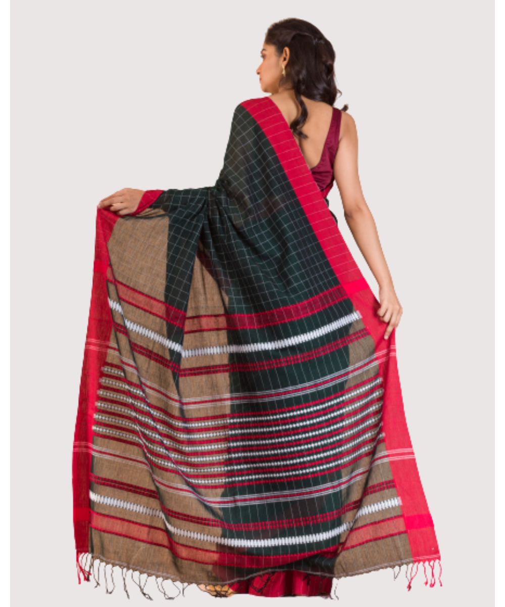 Black red handwoven bengal cotton saree