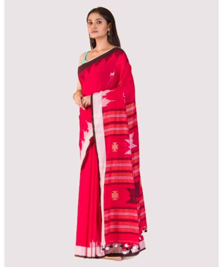 Red white handwoven bengal cotton saree