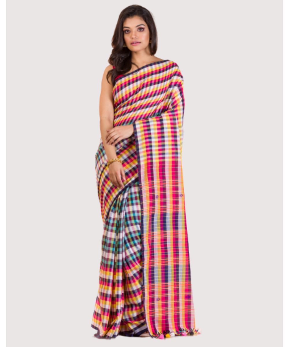 Multi color handwoven bengal cotton saree