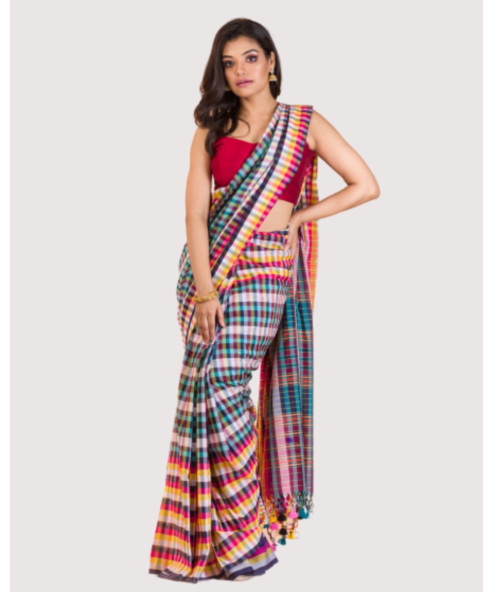 Multi color handwoven bengal cotton saree