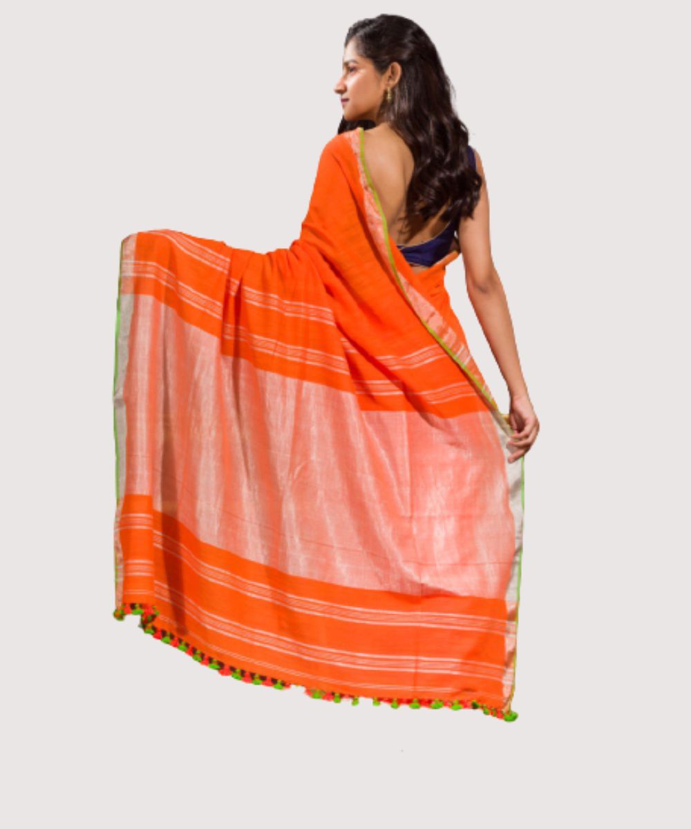 Orange handwoven bengal cotton saree