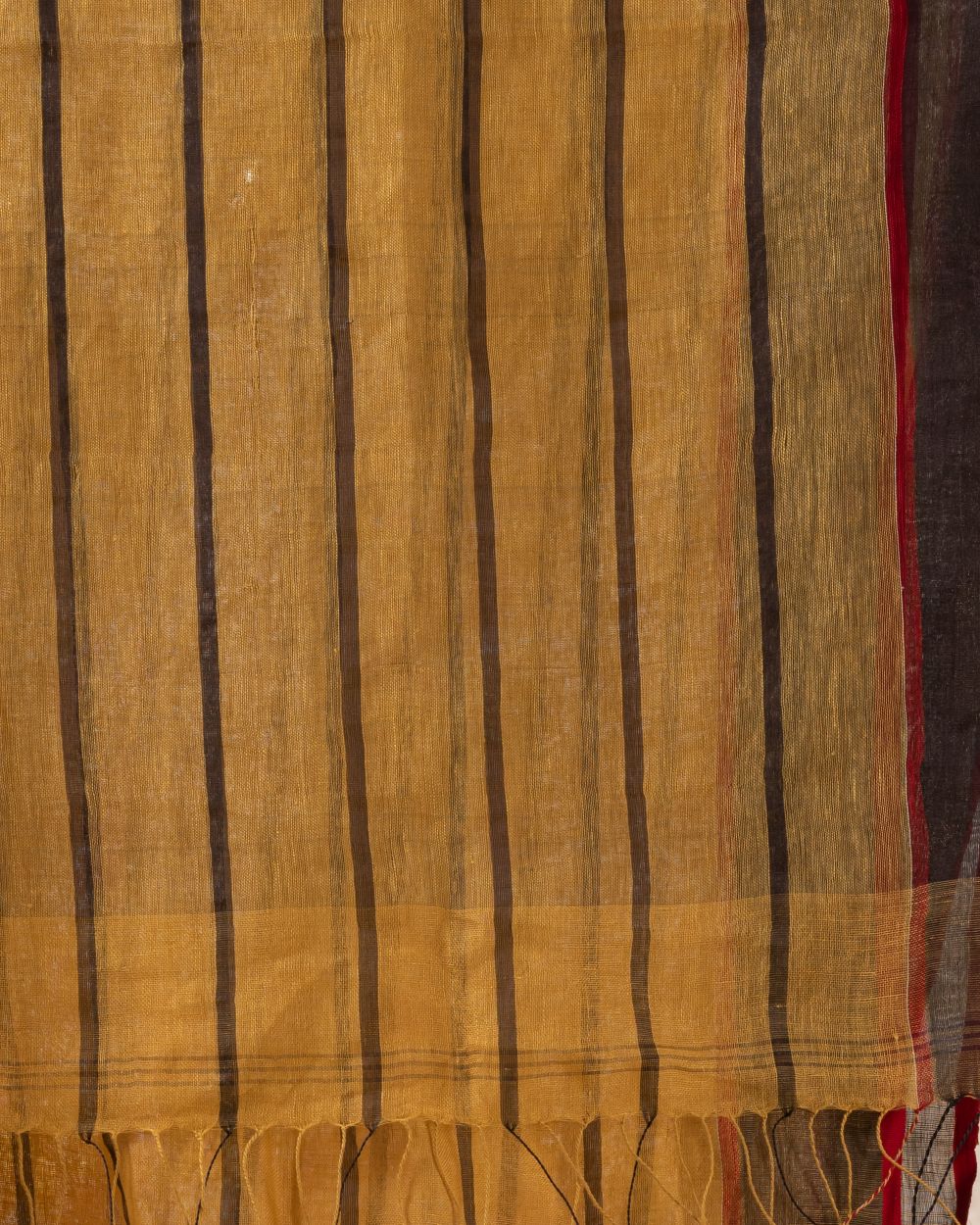 Sandy brown stripes handwoven linen bengal saree