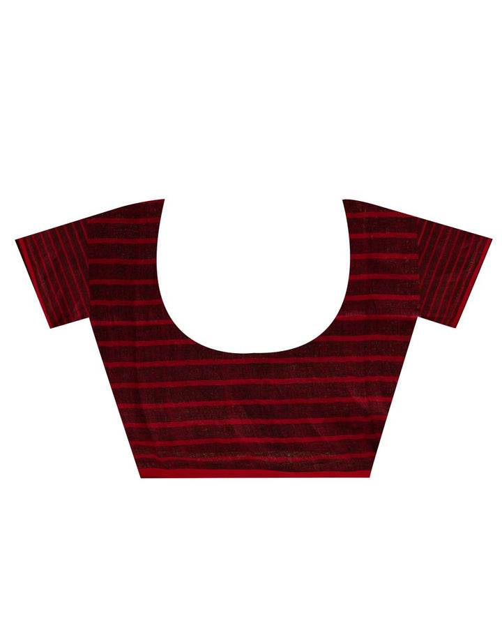 Black red stripes handwoven linen bengal saree