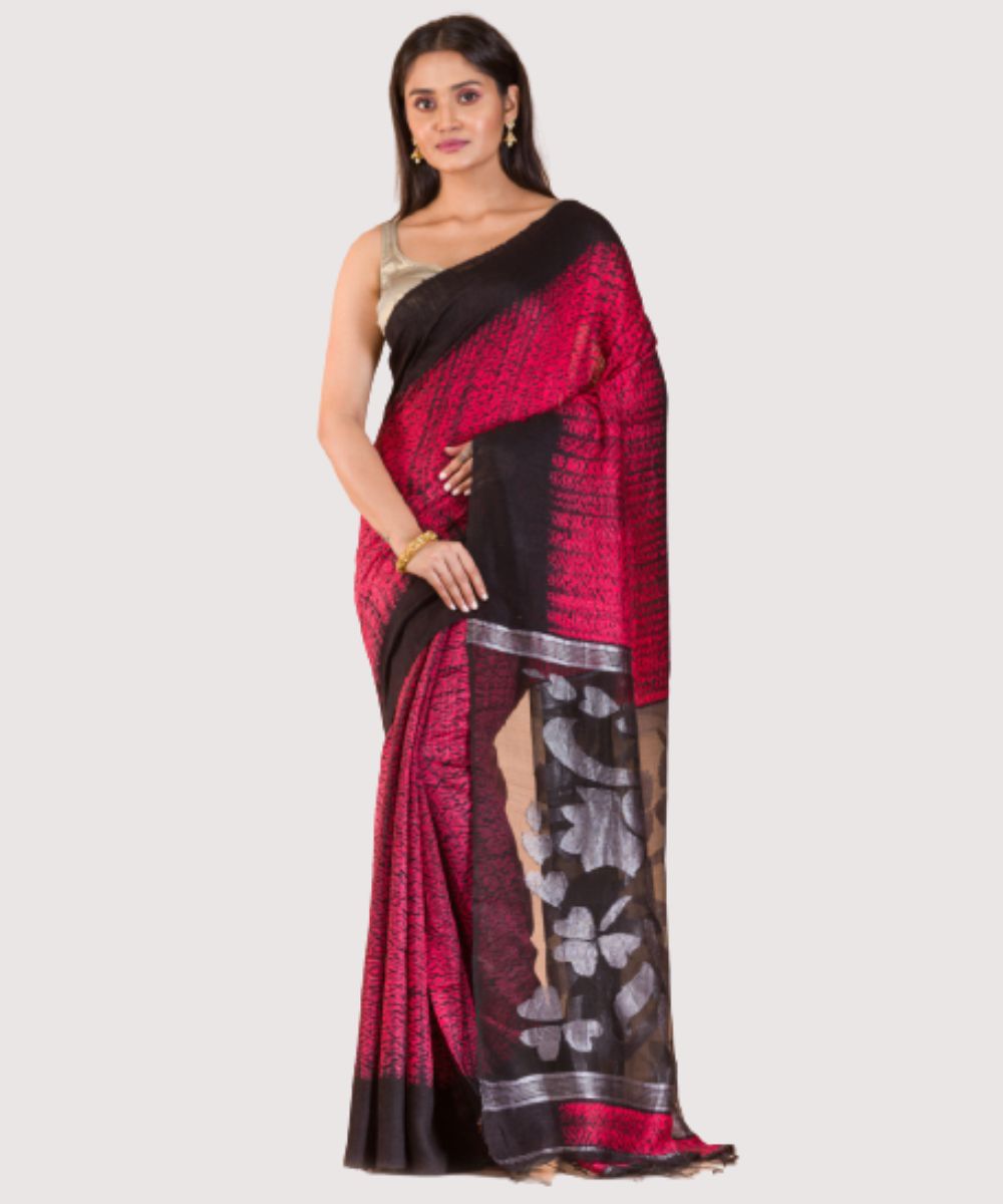 Red black handwoven bengal matka silk jamdani saree