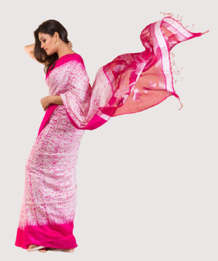 White pink handwoven bengal matka silk jamdani saree