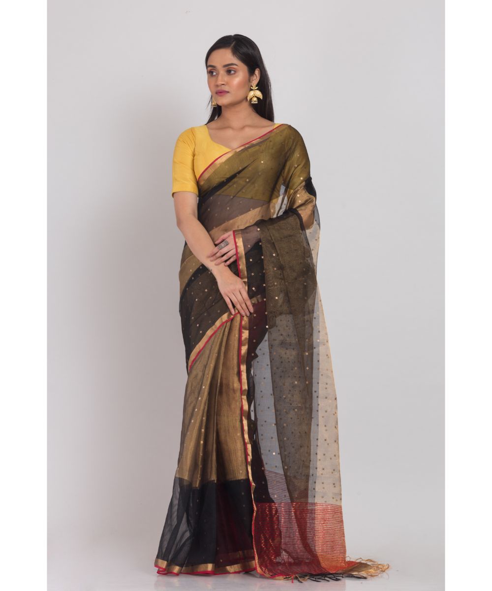Black gold handwoven bengal silk saree
