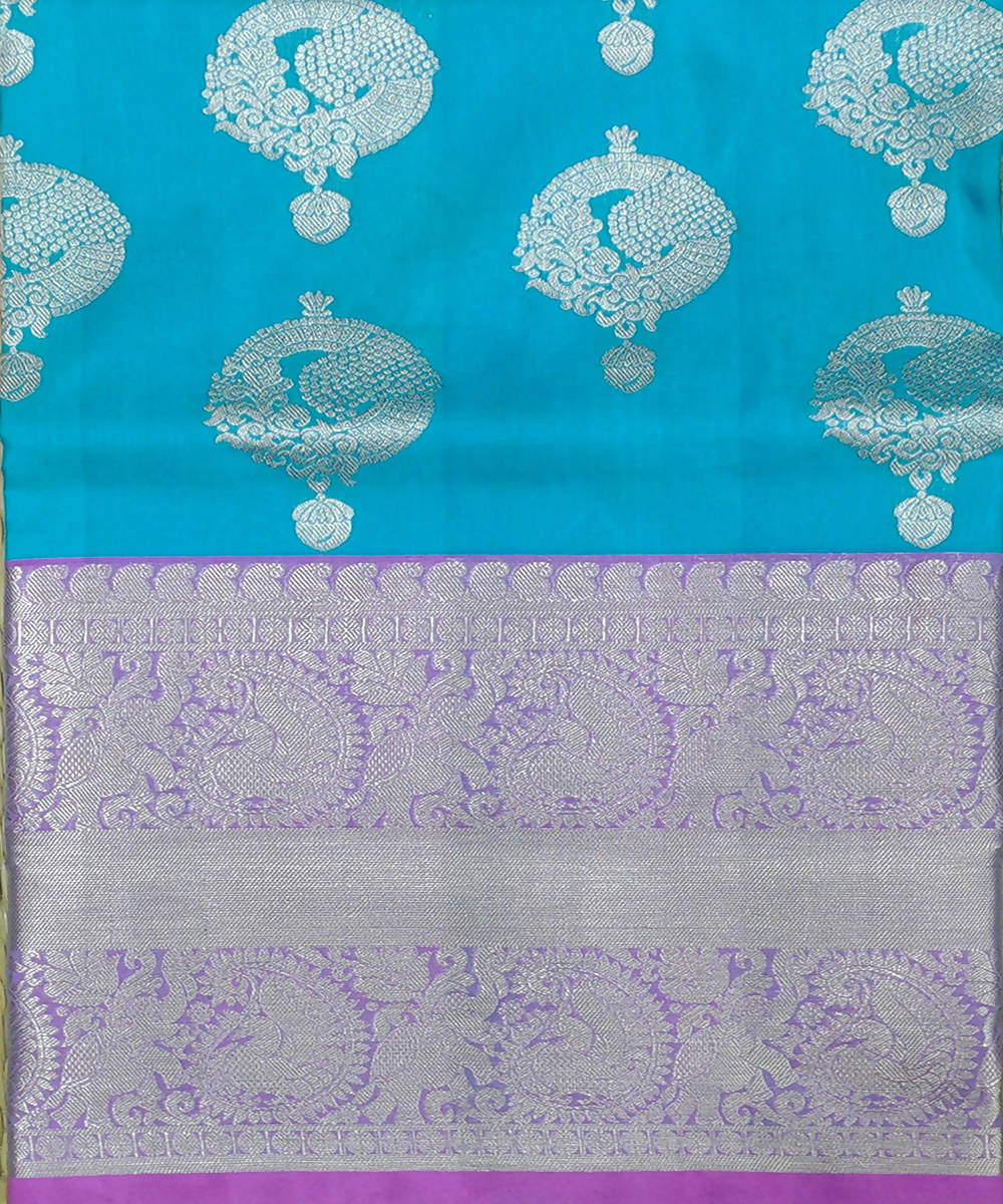 Blue pink handwoven cotton silk venkatagiri saree