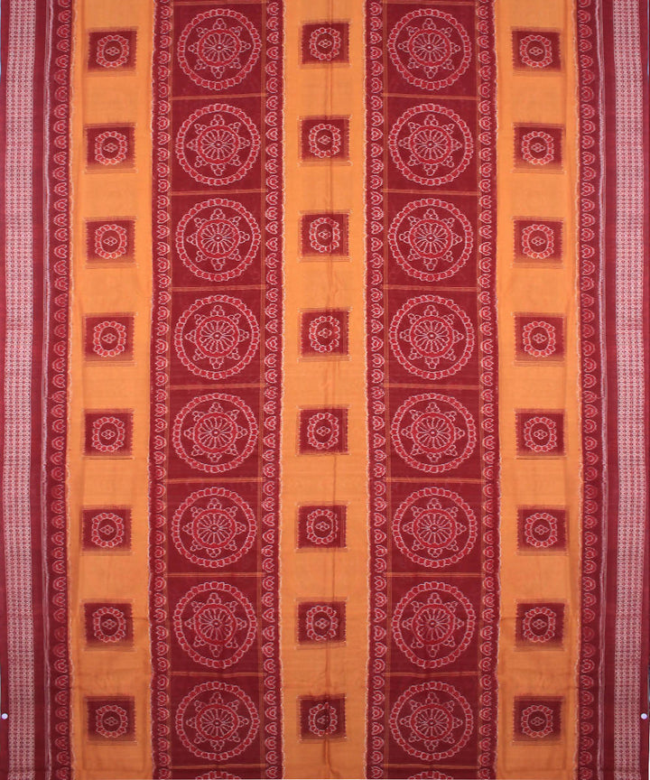 Yellow Maroon Handloom Sambalpur Cotton Saree