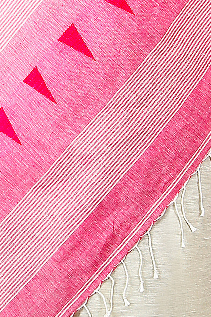 Handloom bengal white pink cotton jamdani saree