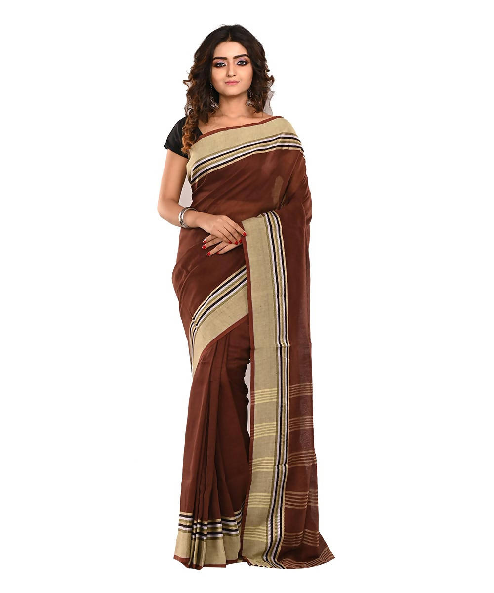 Dark Brown Bengal Handloom Cotton Saree