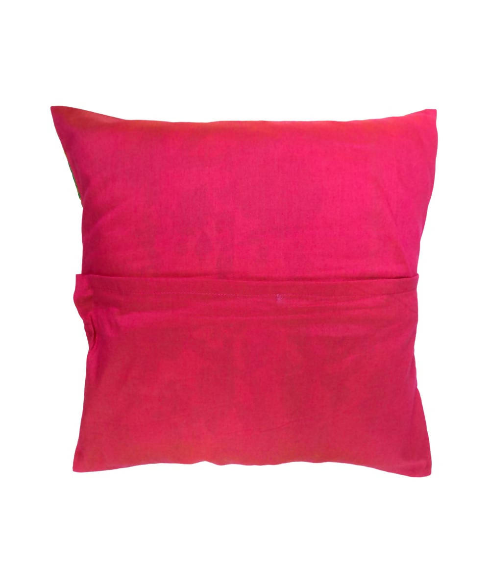 Pink green hand embroidery silk cushion cover