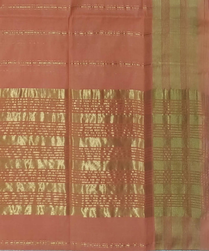 Oak Brown zari stripes Handwoven Cotton Venkatagiri Saree