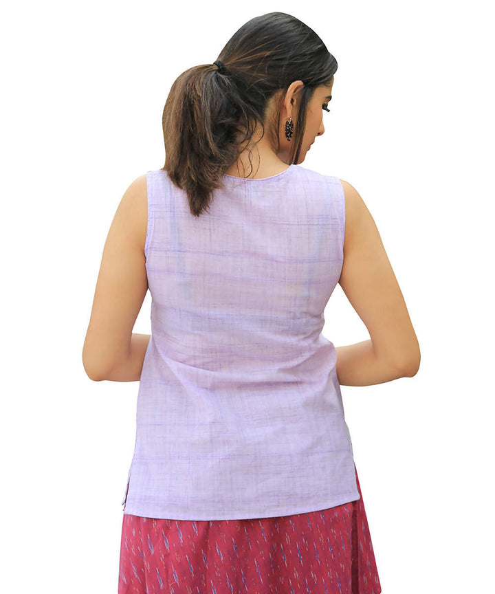 Lavender mangalagiri cotton sleeveless top with hand embroidery