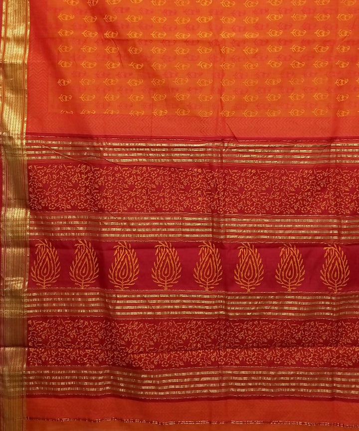 Orange maroon handwoven cotton silk maheshwari saree