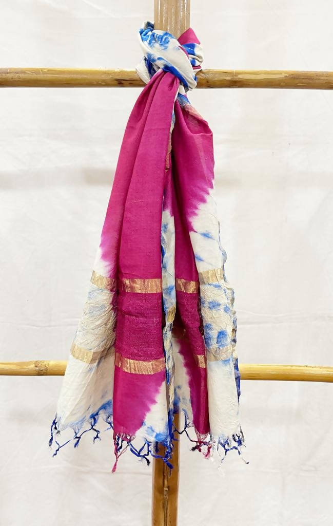 Pink tussar silk handwoven tie and dye stole